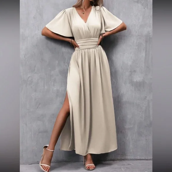 Boho butterfly sleeve slit thigh maxi dress